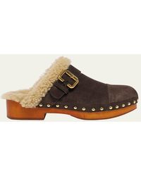 Chloé - Jeannette Suede & Shearling Clog - Lyst