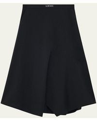 Loewe - Asymmetric Logo Detail Midi Skirt - Lyst
