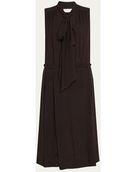 Michael Kors - Scarf-Neck Pleated Silk Midi Shirtdress - Lyst