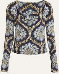 Etro - Printed Jersey Open-neck Knit Top - Lyst