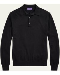 Ralph Lauren - 18GG Fine-knit Silk Cotton Long-sleeve Polo Sweater - Lyst