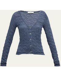 Vince - Smocked Long-sleeve Button-front Top - Lyst