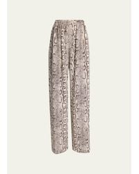 Balenciaga - Python-Print Silk Crepe Wide-Leg Pants - Lyst