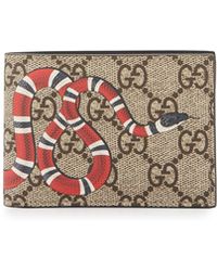 Gucci Eden Supreme Canvas And Leather Wallet In Natural For Men Lyst Gucci Bestiary Snake Print Gg Supreme Wallet Lyst