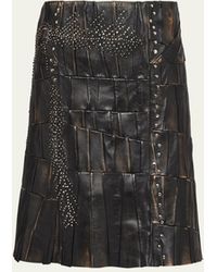 Prada - Embroidered Nappa Leather Skirt - Lyst
