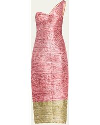 Prabal Gurung - Colorblock Printed Draped One-shoulder Crinkle Midi Dress - Lyst