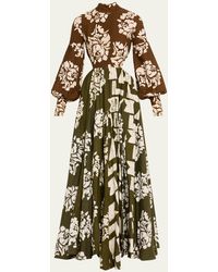 Studio 189 - Alicia Floral Cotton Cutout Bishop-sleeve Maxi Dress - Lyst