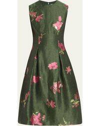 Lela Rose - Betsy Metallic Floral Gingham Jacquard Sleeveless Dress - Lyst