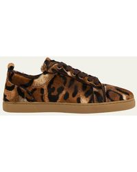 Christian Louboutin - Louis Junior Leopard-Effect Low-Top Sneakers - Lyst