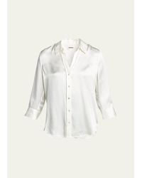 L'Agence - Dani Silk Satin 3/4-Sleeve Button-Down Blouse - Lyst