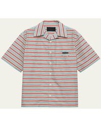 Prada - Cotton And Silk Stripe Short-Sleeve Shirt - Lyst