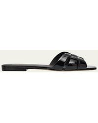 Saint Laurent - Nu Pieds Woven Patent Flat Sandals - Lyst