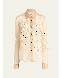 KHAITE - Argo Floral Applique Silk Button-Down Top - Lyst
