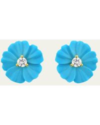 Paul Morelli - 18k Yellow Gold Flower Stud Earrings With Diamonds And Turquoise - Lyst