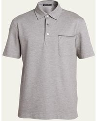 Zegna - Cotton Polo Shirt With Leather-trim Pocket - Lyst