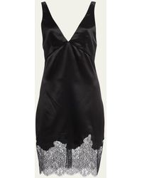 Saint Laurent - Lace-hem Frayed Silk Mini Dress - Lyst
