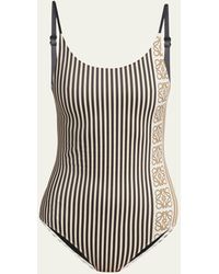 Loewe - Striped Anagram Backless One Piece Swimsuit - Lyst