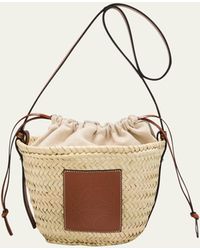 Loewe - X Paula's Ibiza Basket Bucket Bag In Palm Leaf With Drawstring Pouch And Leather Strap - Lyst