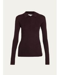 Vince - Raglan-Sleeve Wool-Silk Rib Polo Sweater - Lyst