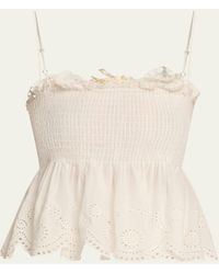 LoveShackFancy - Condie Eyelet Peplum Top - Lyst