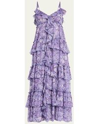 Cinq À Sept - Fadrid Painted Hydrangea Ruffle Midi Dress - Lyst