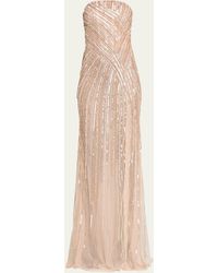 Pamella Roland - Ombre Swirl Bead Sequined Strapless Tulle Gown - Lyst