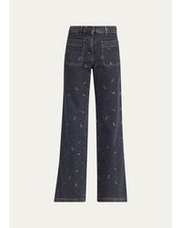 Etro - Patch Pocket Polka-Dot Denim Wide-Leg Jeans - Lyst