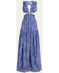 Hannah Artwear - Amelie Cutout Printed Silk Sleeveless Maxi Dress - Lyst