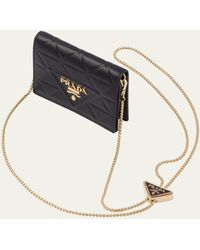 Prada - Triangle Leather Card Holder With Chain Strap - Lyst