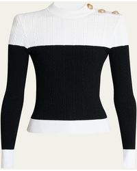 Balmain - 3-Button Twisted Knit Colorblock Top - Lyst