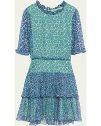 Saloni - Ava D Tiered Ruffle Silk Mini Dress - Lyst