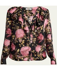 Chloé - Floral Ruffle-Trim Button Down Silk Top - Lyst