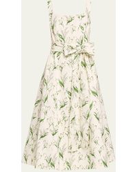 Carolina Herrera - Floral Print Midi Dress With Sash Belt - Lyst