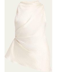 McQueen - Asymmetric Ruched Smashed Satin Top - Lyst