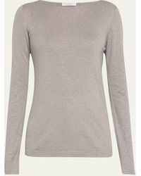 Brunello Cucinelli - Metallic Cashmere-silk Boat-neck Sweater - Lyst