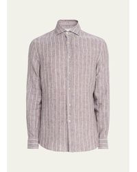 Brunello Cucinelli - Pinstripe Linen Button-Down Shirt - Lyst