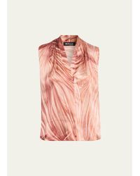 Kiton - Feather-Print Silk Sleeveless Blouse - Lyst