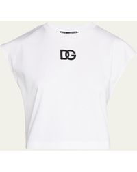 Dolce & Gabbana - Interlock Jersey Top With Dg Logo Patch - Lyst