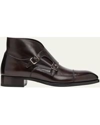 Tom Ford - Elkan Burnished Leather Monk-strap Ankle Boots - Lyst