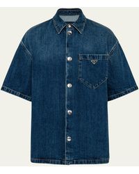 Prada - Denim Snap-front Shirt - Lyst