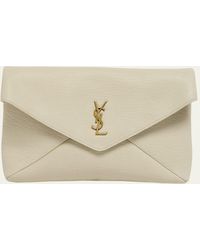 Saint Laurent - Large Ysl Envelope Pouch Clutch Bag In Leather - Lyst