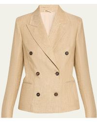 Brunello Cucinelli - Two-tone Viscose Linen Blazer Jacket With Gold Monili Trim - Lyst