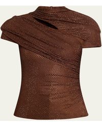 Self-Portrait - Rhinestone Cutout Mesh Top - Lyst