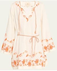 Hannah Artwear - Anyella Tassel-tie Embroidered Linen Mini Dress - Lyst