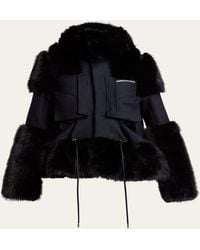 Sacai - Faux-Fur Trim Wool Utility Jacket - Lyst