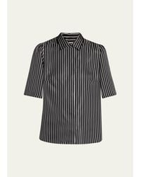 Maria McManus - Striped Satin Bell Sleeve Button-Down Blouse - Lyst