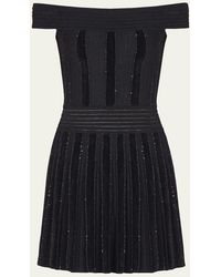 Balmain - Off-The-Shoulder Metallic Velvet Pleated Knit Mini Dress - Lyst