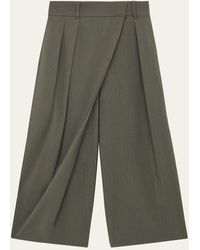 Loewe - Wrap-Detail Pleated Wide-Leg Crop Trousers - Lyst