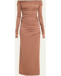 Helmut Lang - Ruched Long-sleeve Jersey Maxi Dress - Lyst