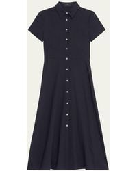 Theory - Good Linen Short-sleeve Button-front Midi Shirt Dress - Lyst